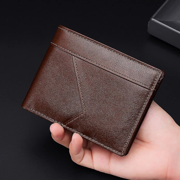 Slanke RFID-punge til mænd - Ægte læder forlomme Bifold pung Rejse pung Kaffe