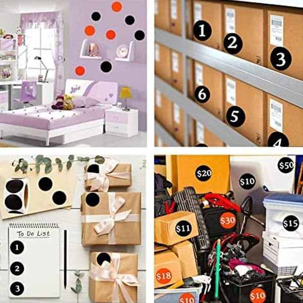 Skrivbar svart rund självhäftande etikett för inventering och organisation - Förpackning med 120 enheter Style-1