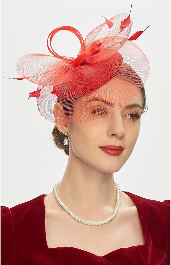 Fascinator Hat Med Blomsterfjær Hodebånd For Kvinner Mesh Fjær Hårklips