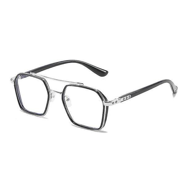 Vintage firkantede briller Kvinner Menn Gjennomsiktig Anti Blue Light Databrille Klar Lens Retro Metall Brilleinnfatning Unisex Black Silver