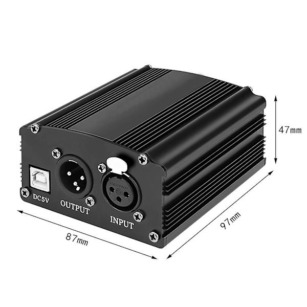 Bærbar 1-kanals 48v USB Phantom Power USB-kabel XLR 3-bens mikrofonkabel til alle kondensatormikrofoner tilbehør