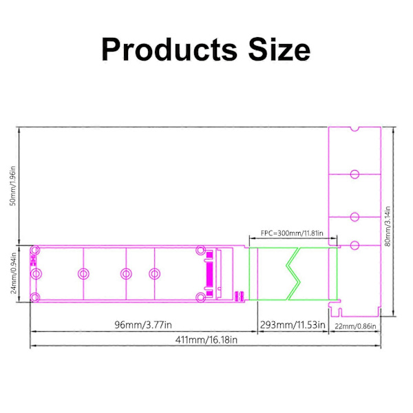 M.2 NVMe Solid State-drev Solid State-drev Forlængerkabel Risers Kort Understøtter M.2 M Key B Key PCIE 4.0 x4 Fuld Hastighed 64G/bps PH417B