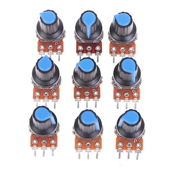 9 stk. 1K 2K 5K 10K 20K 50K 100K Ohm Lineær Potentiometer til WH148