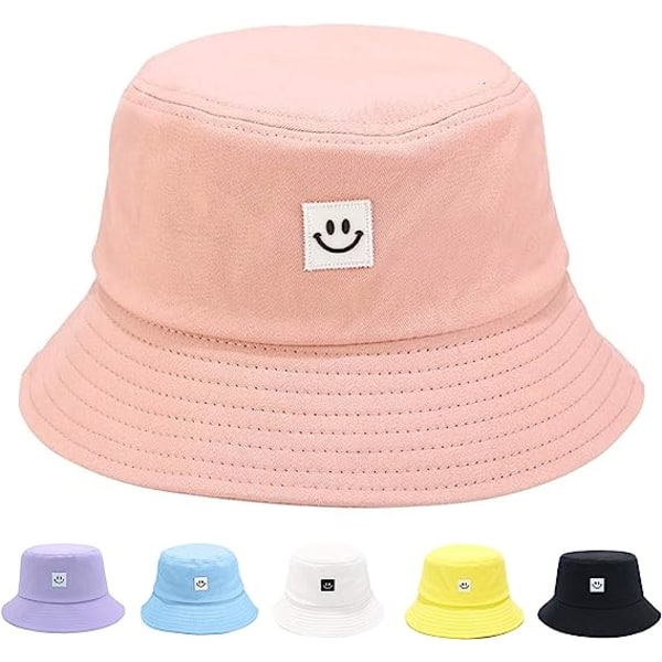 Børn Solhat Smile Face Bucket Hat til piger Drenge Sommer Solbeskyttelse Bomuld U pink