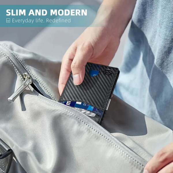 Lommebok for menn Slank Større kapasitet med 12 spor RFID-blokkerende lommebok for menn Minimalistisk frontlomme Bifold-skinn med ID