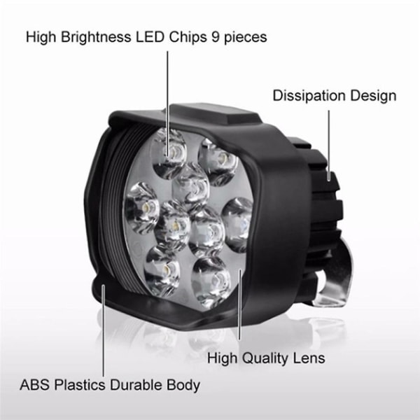 Motorcykel LED-strålkastare 9 LED 15w DC12v Superljus, Dimljus, Vit arbetslampa, Intern drivenhet för motorcyklar, Cykel