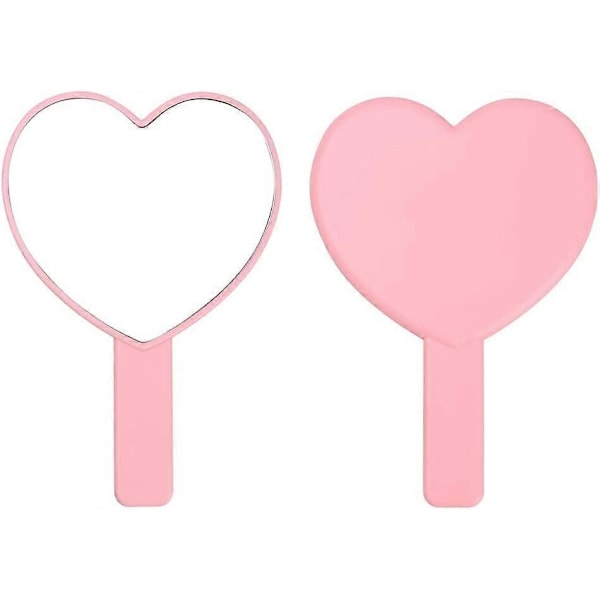 Hjärtformat Handhållet Resespegel, Kosmetisk Handspegel med Handtag (Rosa, 1-pack)