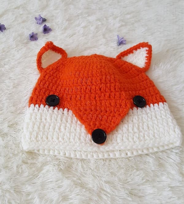 Fox Strikket Hue med Ører til Børn (Orange)