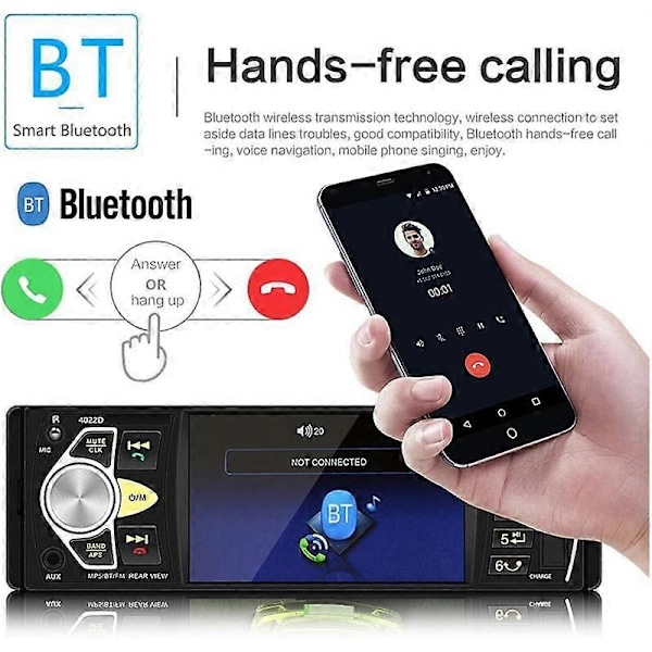 Bilradio 1 Din Stereo MP5 Afspiller Bluetooth FM USB Autoradio 4,1 Tommer Understøtter Bakkamera Mirrolink Ratkontrol