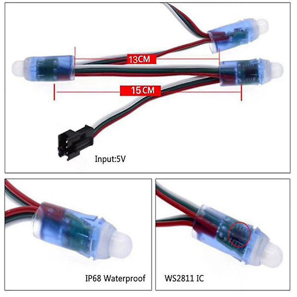 100 st/paket 12mm Ws2811 2811 Ic Rgb Led Pixel Modul Strängljus Ip68 5v Semester/jul/