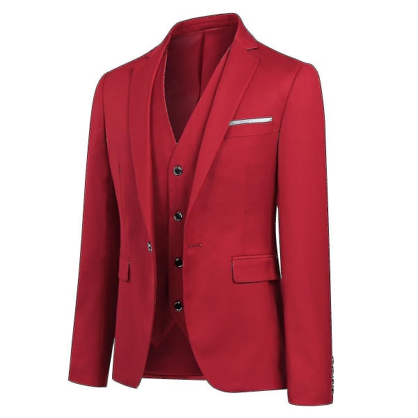Herredragt Business Casual 3-delt jakkesæt blazerbukser Vest 9 farver Z Red M
