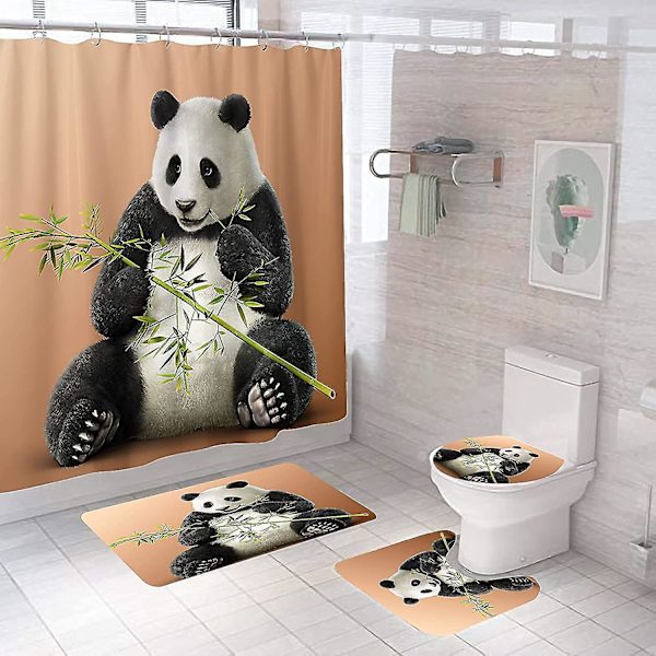 4 kpl Pandan suihkuverhosetti liukastumattomalla matolla, wc-istuimen kannella, U-matolla, kylpymatolla ja suihkuverholla 12 koukulla, vedenpitävä suihkuverhosetti