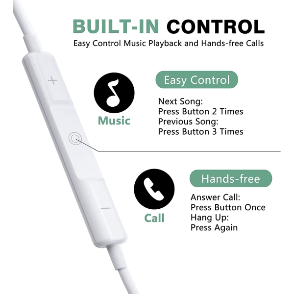 2-pack - Apple Earbuds med Lightning-kontakt [Apple MFi Certified] iPhone-hörlurar (inbyggd mikrofon och volymkontroll) Brusreducerande Headp