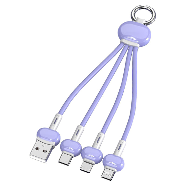 Heta erbjudanden - USB-kabel, bärbar snabb multiladdningskabel 3 i 1 laddningskabel multi USB-kabel snabbladdningssladd med typ-c, mikro-USB och Ip-port, Co Purple