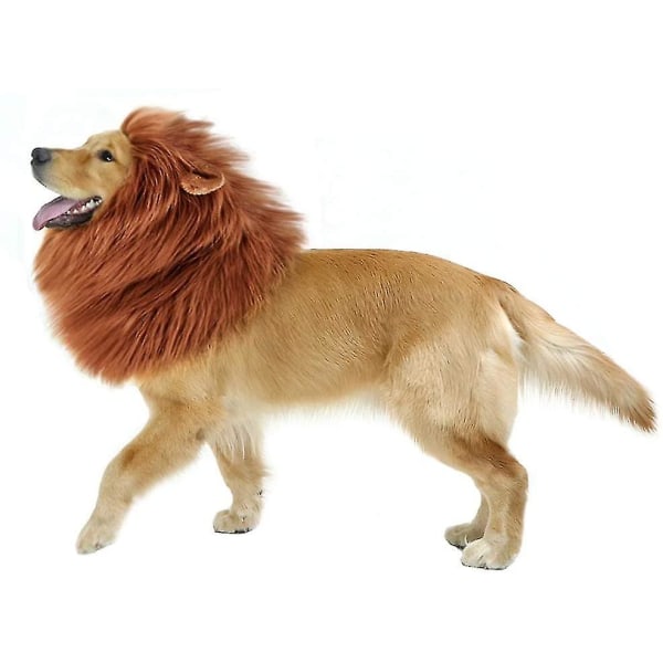 Mørkebrun løvemanekostume til hund, paryk til store kæledyrsfestival Fest Fancy hårtøj med øre