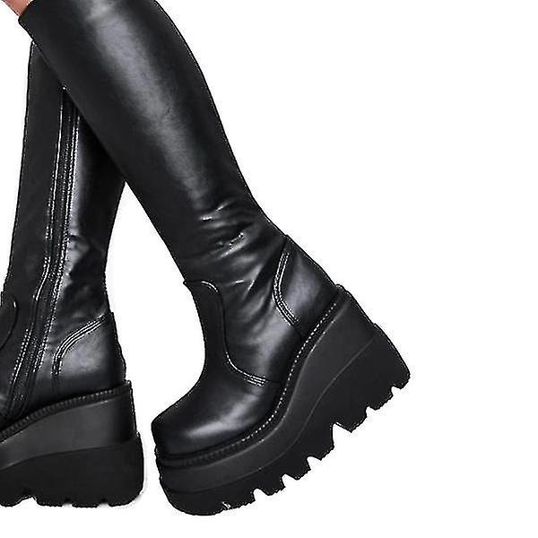 Kvinner Vinter Leather Platform ridestøvler - Sideglidelås