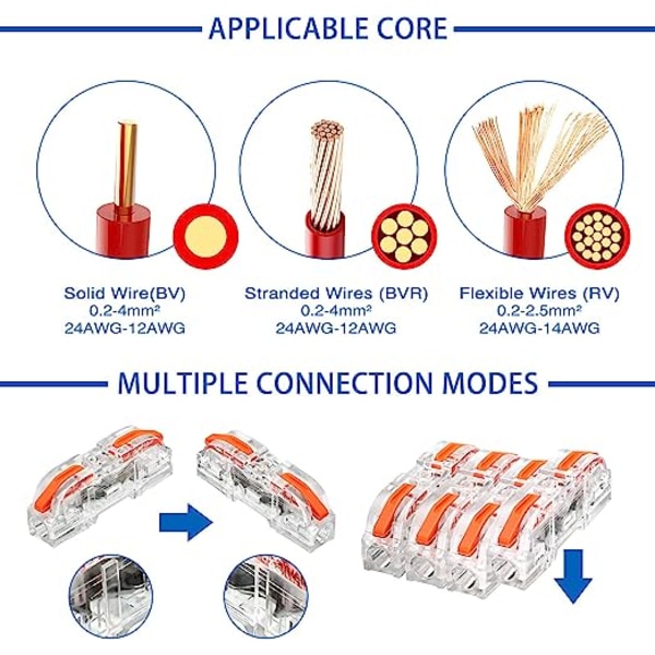 100 st Spak Wire Connectors Muttrar, Compact Splicing Wire Connectors L