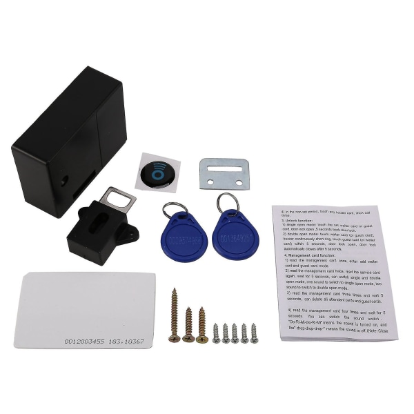 Rfid elektroninen kaappilukko puiseen laatikkokaappiin, käyttövalmis ja ohjelmoitava (musta)