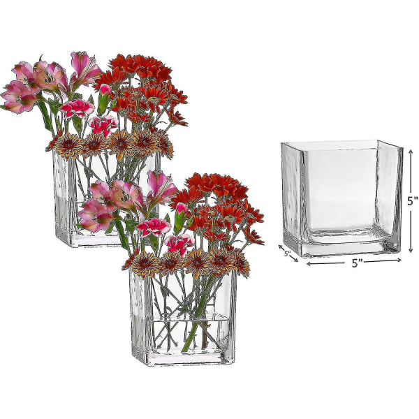 Sæt med 3 firkantede glasvaser 5 x 5 tommer klar kubeformet blomstervase, lysestager - perfekt som et bryllup centerpieces, boligdekoration