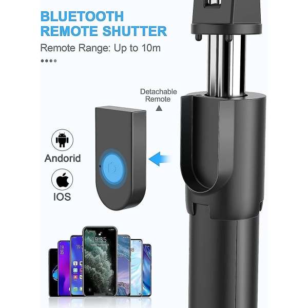 Hvid Bluetooth Selfie Stick, 3 I 1 Mini Stativ Teleskopisk Smartphone Monopod Med Fjernbetjening Aluminiumslegering Til Iphone 13 12 11 Pro Max/xs/xr/x/