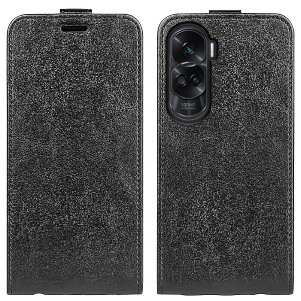 Pu-nahkainen phone case Honor 90 Lite 5g / X50i 5g, pystysuora kääntävä cover korttipaikalla Black