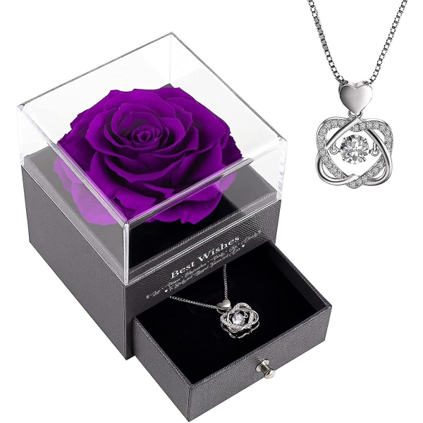 Shxx Preservert Rose Gaveeske Med Halskjede Beste Gave Til Morsdag Bursdag Jubileum Jul Valentinsdag Mamma Kone Kjærestepurpl