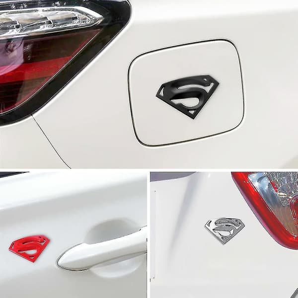 Rustfrit 3D-metal Superman-bilmærke i rustfrit stål (2 stk.) Sølv