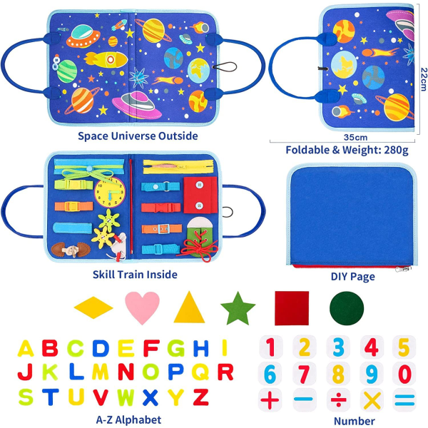 Toddler Busy Board 4 etager, Activity Board Sensorisk Board, Montessori-legetøj til babydrenge 3 4 år Lærer grundlæggende livsfærdigheder Spaceship model