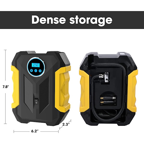 Digitaalinen ilmapumppu autoon, kannettava rengaspumppu LED-valolla, DC 12V