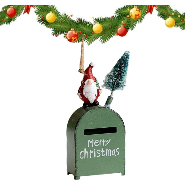 Julenissekortholder - rustikk konvoluttboks metallkortholder for hjemmeinnredning, liten kortholder for kortkonvolutter, bursdag, konfirmasjonsfest (grønn) green