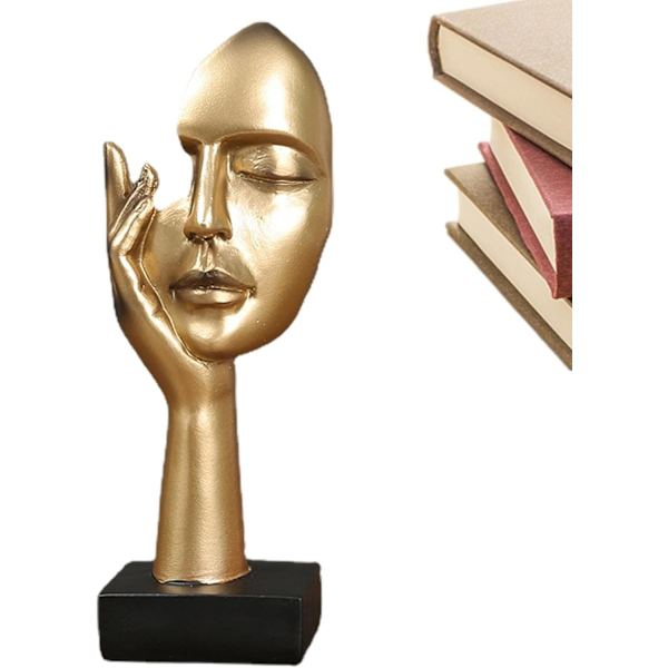 Tenkende Figur | Stille Gull Resin Skulptur Figur Borddekorasjon | Håndholdt Maske, Kreativ Tenker Figur, Personlig Statue Gold D section