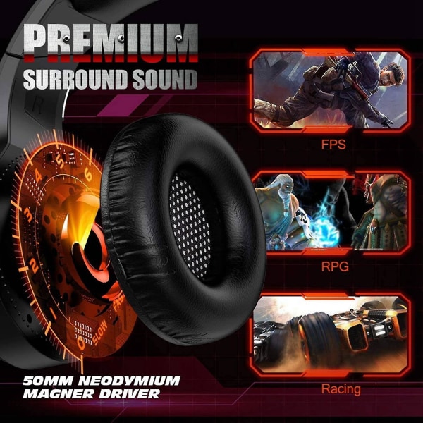 Gaming-headset med stereo-surroundlyd Mic LED-lysstøj