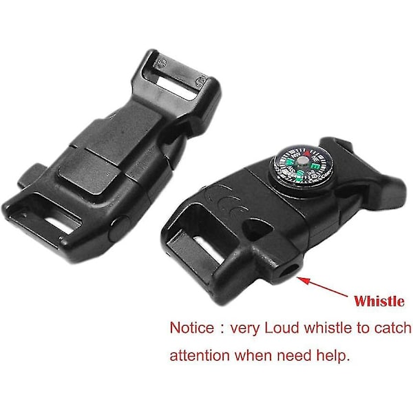 10 kpl Musta 5/8\" Kompassi Flint Scraper Fire Starter Whistle Buckle Muovi Paracord Rannekoru Ulkoilu Camping Hätä Selviytymismatka Sarjat (musta)