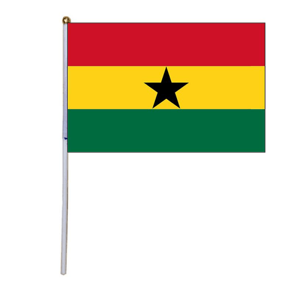 Ilmainen Pengiriman Xvggdg 100 Buah 14*21cm Bendera Nasional Ghana Bendera Tangan Dengan Tiang Bendera Muovi Bendera Cetak Poliesteri