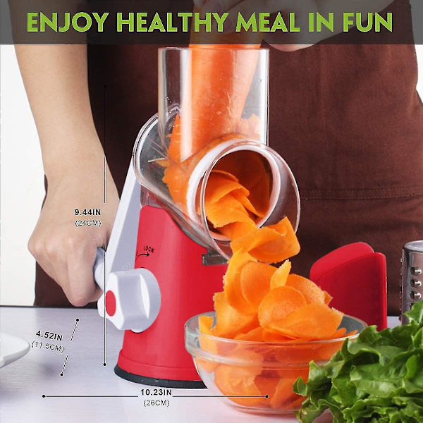 Håndholdte roterende skæremaskiner til grøntsager Ost Rive Jern Hakker Veggie Mandolin Slicer Chopper 2 Rustfrit Stål Runde Rivjern Bpa Fri (rød)
