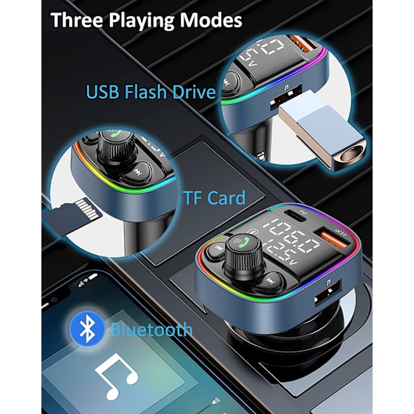 Bluetooth FM-sender for bil, radio AUX-adapter med dobbel