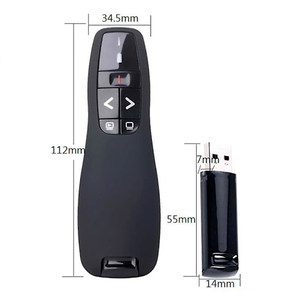 Langaton 2,4 GHz esittelylaite 50 m kantama USB-kaukosäädin Powerpoint PPT-nappi