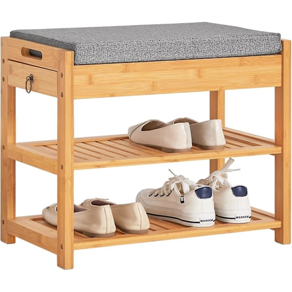 SoBuy Bamboo Padded Hallway Shoe Rack with Storage Drawer,FSR49-N