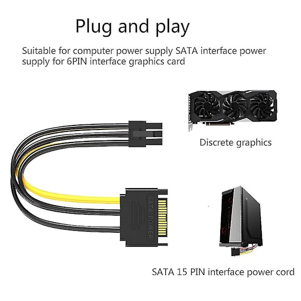 15-pin Sata hane till 6-pin Pci-express hona videokortsströmadapter