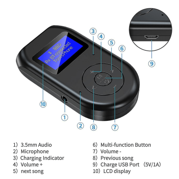 Bt-11 Bluetooth Adapter 5.0 Bluetooth -mottagare Sändare Fyr-i-ett ljudadapterkälla