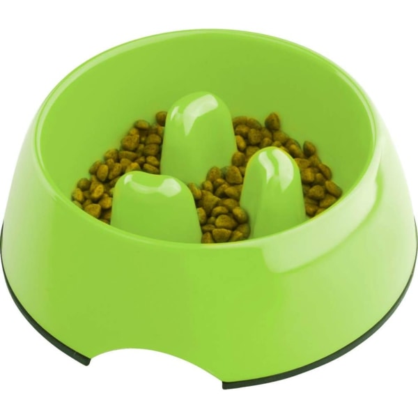 Anti-Glutton Skål til Hund og Kat, Skridsikker Foderskål der Fremmer Langsommere Foderindtag, Interaktiv Anti-Oppustethed Melaminskål Apple Green*S