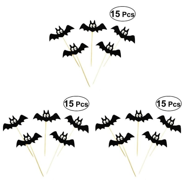 45 stk Black Bat Cake Toppers Cupcake Muffin Toppers Picks Til Halloween Børn Fødselsdagsfest dekoration
