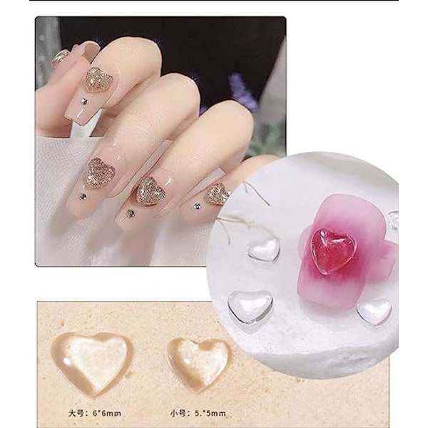 200 stk Clear Heart Nail Art Charms, 3D Mixed Size Love Hearts Rhinest
