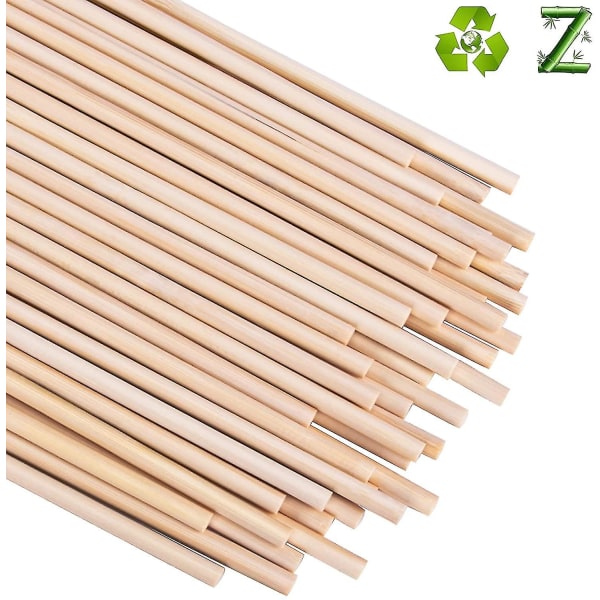 Håndværksbambuspinde 30 cm, Håndværksrundstave, 55 stykker af 6 mm / 0,24" træ, Håndværksrundt træ, Bambusstænger af høj kvalitet