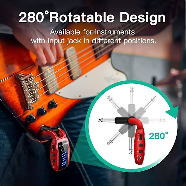 Xiaokoa trådløs guitarsender, uhf trådløs guitarsendermodtager, genopladelig med LED-digitalt display 50 m transmission, til elektrisk guitar
