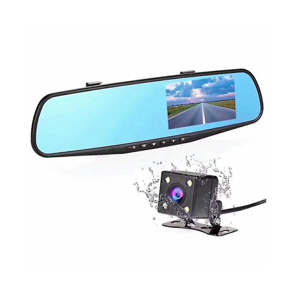 4,3 tommer bil Dash Cam Driving Recorder Hd 1080p Mirror Dvr Dash Cam Dual Lens Video Recorder Bil Dvr