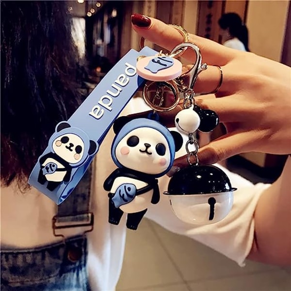 HSYHERE Sød Pige Sød PVC Panda Nøglering Kreativ Nytårsgave Dyrevedhæng Blue panda + black and white bell