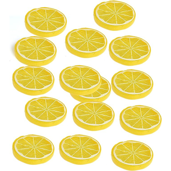 15 stk 2 tommers gule kunstige naturtro sitroner for hjem og festdekorasjon Yellow lemon slices 15