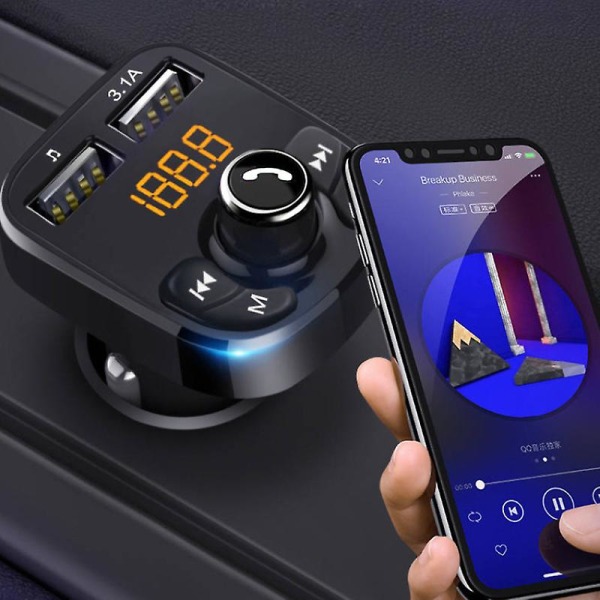 3.1a Hurtiglader Fm-sender Bluetooth-kompatibel lyd Dobbel Usb Bil Mp3-spiller Autoradio Håndfri Lader Biltilbehør