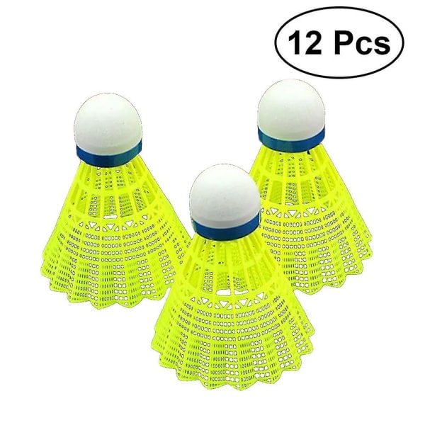 12 st avancerade fjäderbollar i nylon med stor stabilitet och hållbarhet Inomhussport utomhus Högträning Badmintonfjädrar (gul)